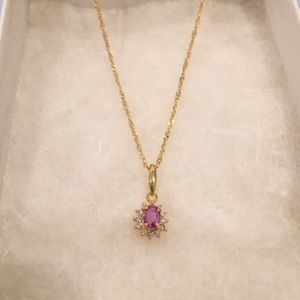 18K Gold chain necklace with Ruby & Diamonds top